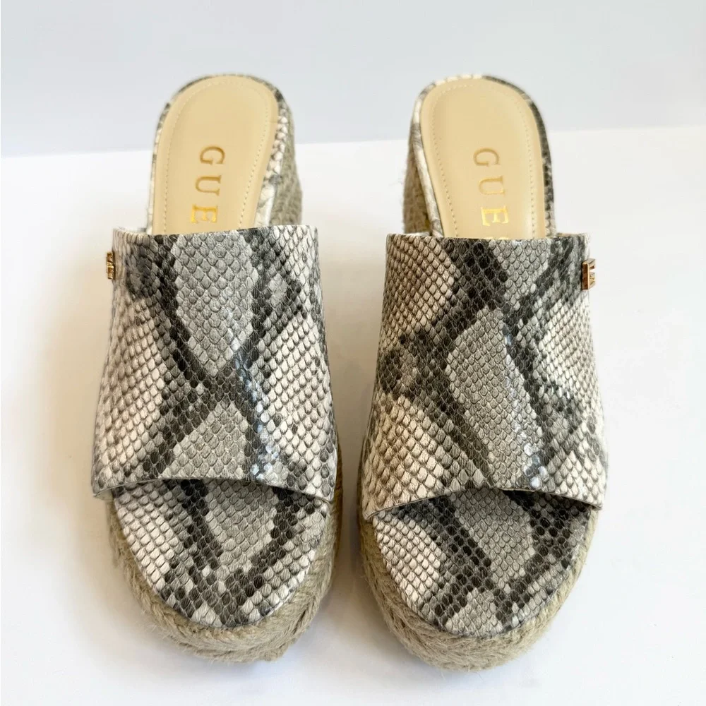 Guess Women's Evba Jute Wrapped Slip on Wedge Espadrilles - Snake‎ Size 8M NIB